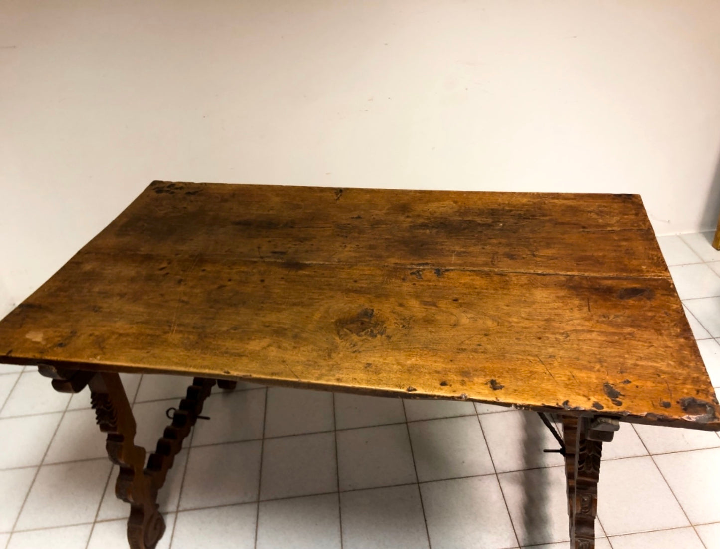 Walnut travel refectory table. 17th century
