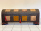 Chest covered in embossed sheet metal and velvet panels. Venice 16th century