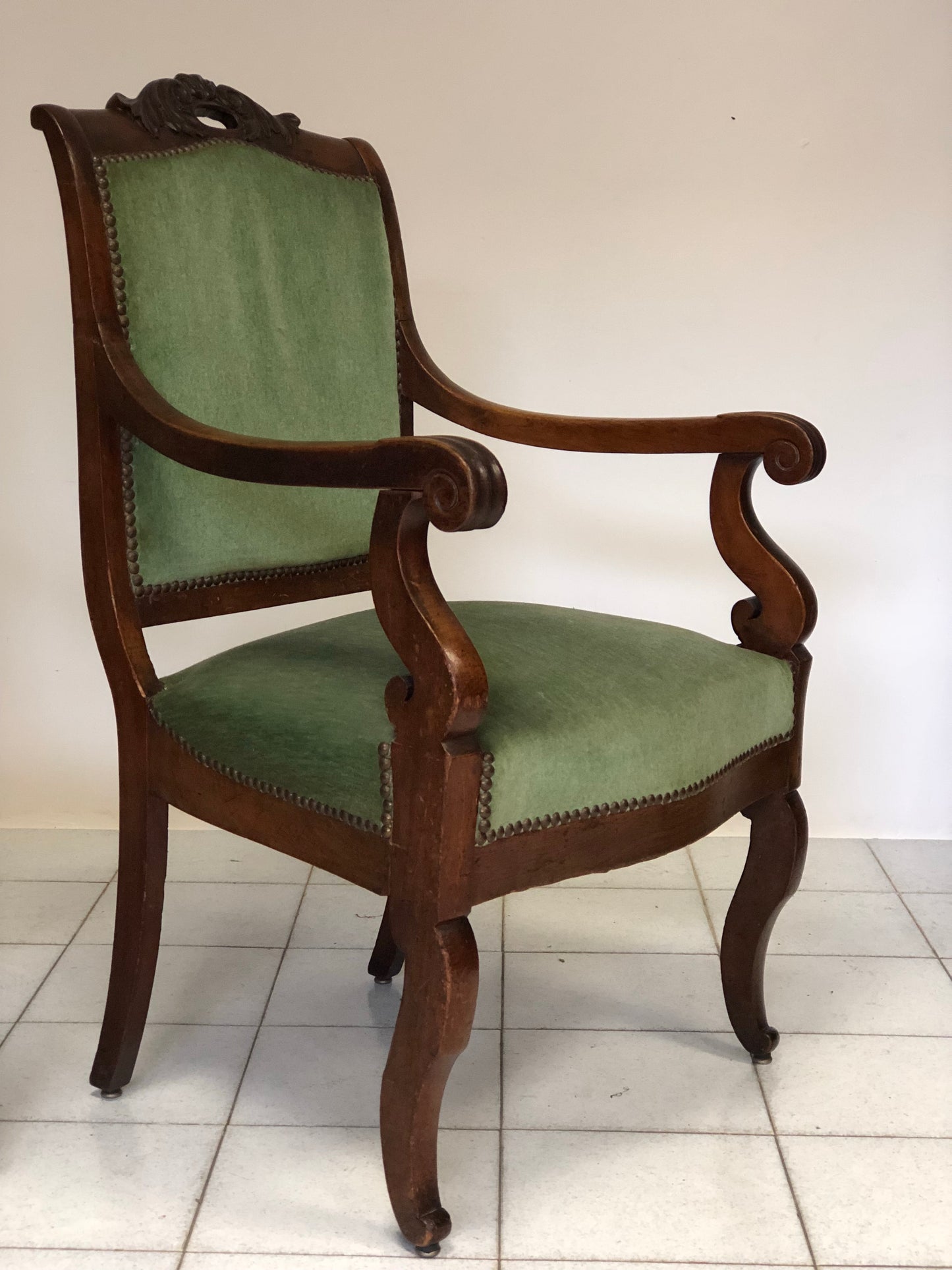 Pair of Lombard Empire Walnut Armchairs. Early 19th Century