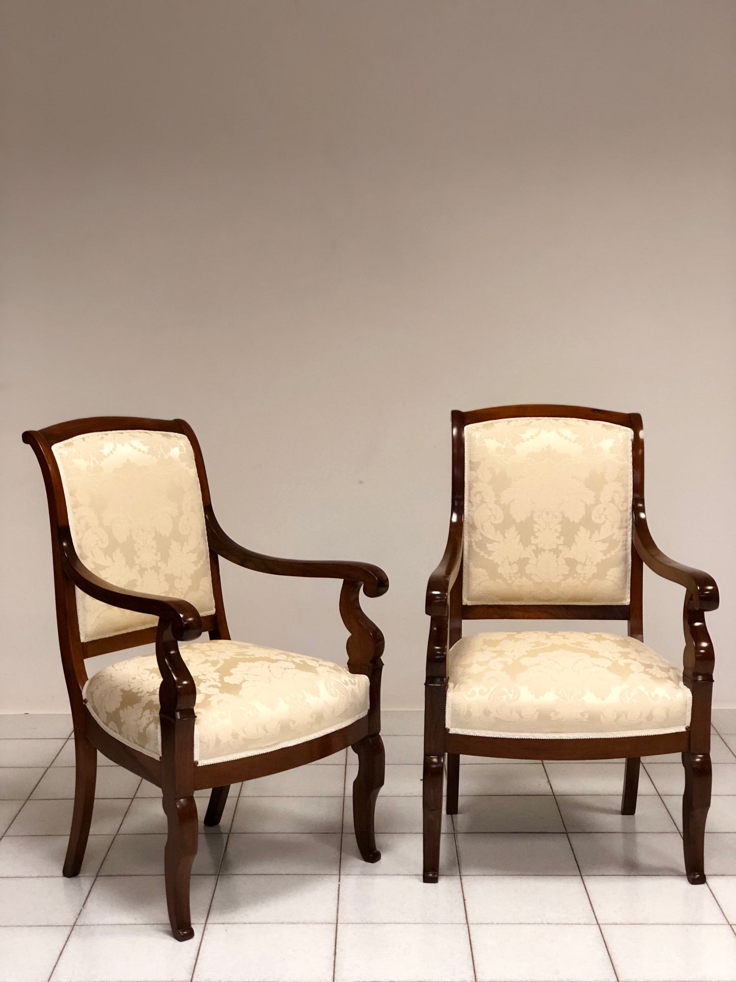 Pair of Empire Walnut Armchairs