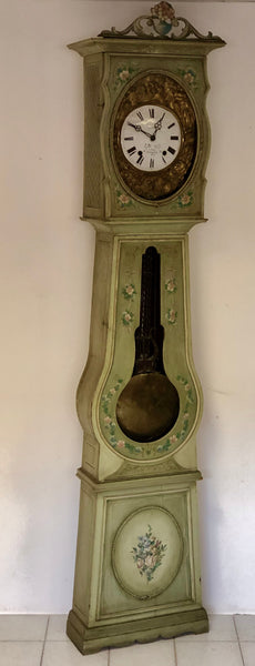 Orologio a colonna pendolo laccato dipinto . Funzionante