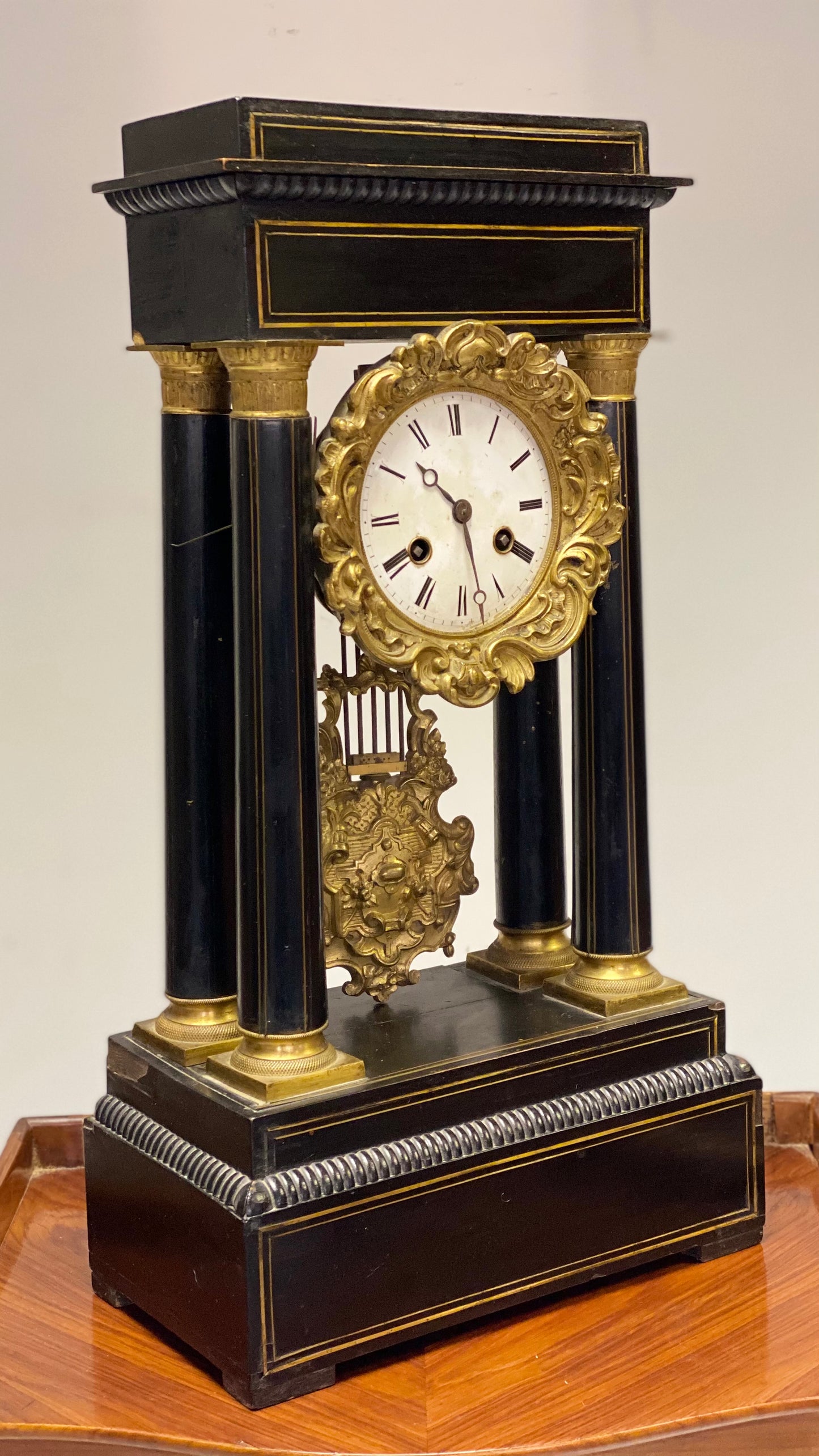 Portico Pendulum Clock Empire Period. 19th century