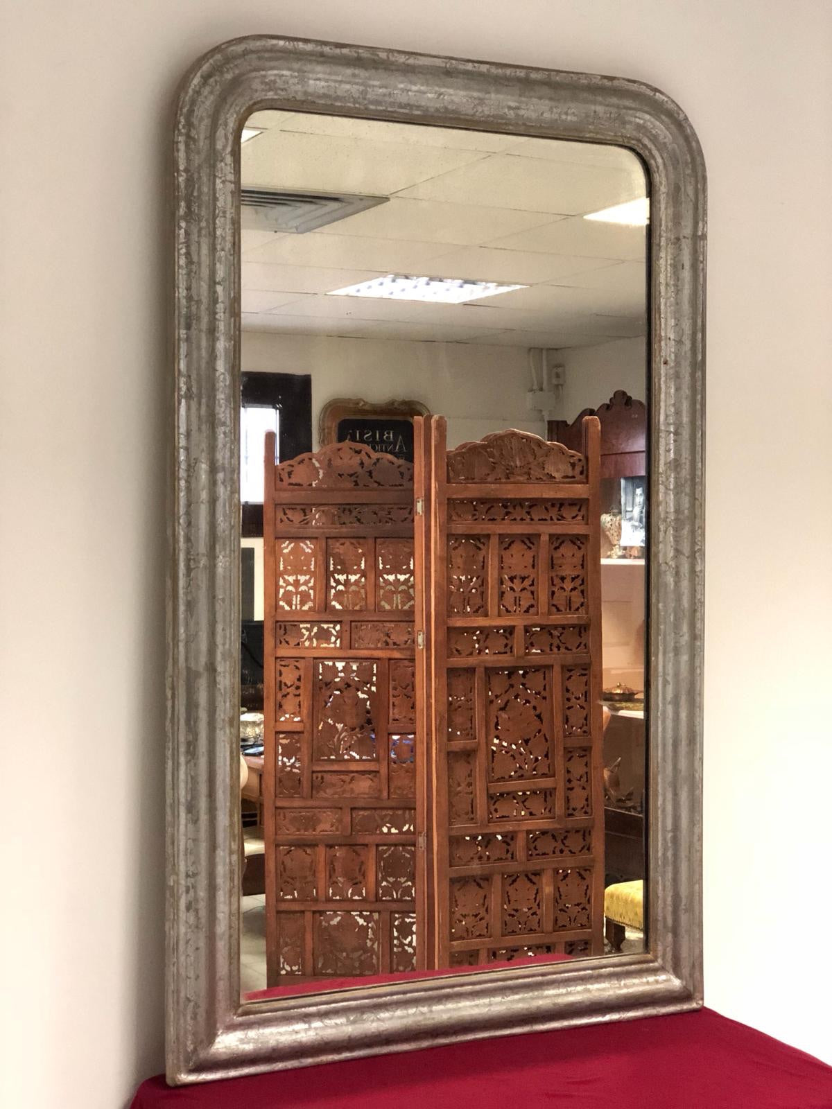 Specchiera lignea foglia argento mecca XIX secolo . Restaurata
