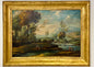Olio su tela . Paesaggio fluviale XIX secolo
