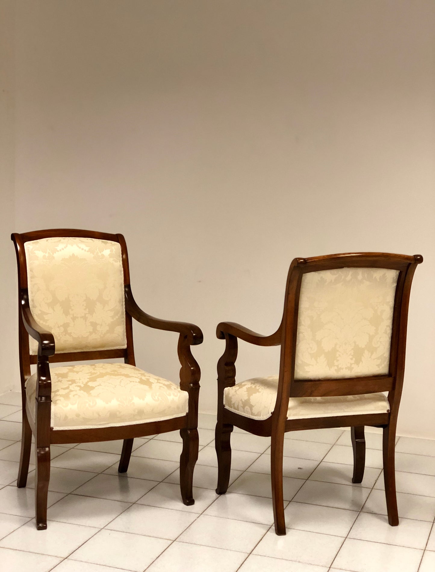 Pair of Empire Walnut Armchairs