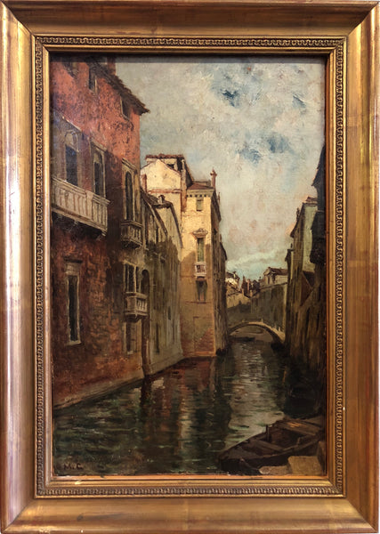 Dipinto olio su tela canale di Venezia . XIX secolo