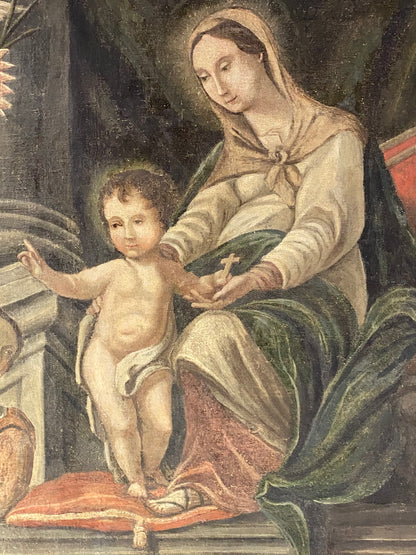 Pala d' altare Madonna con bambino e Santi XVII secolo cerchia di Tanzio da Varallo