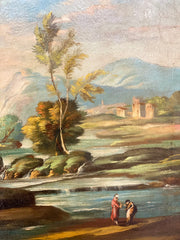 Olio su tela . Paesaggio fluviale XIX secolo