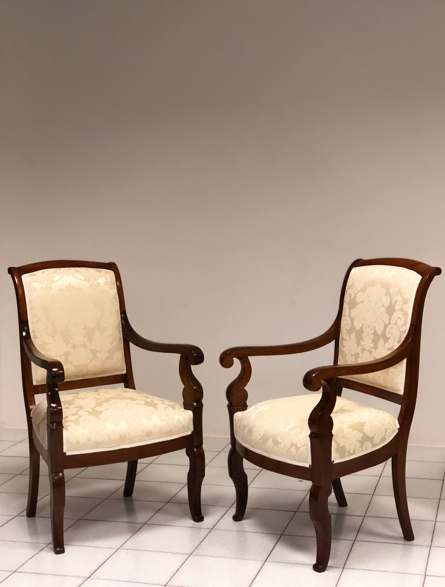 Pair of Empire Walnut Armchairs
