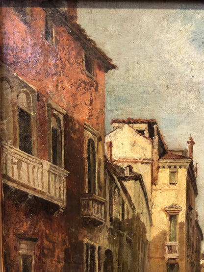 Oil painting on canvas Venice canal. 19th century