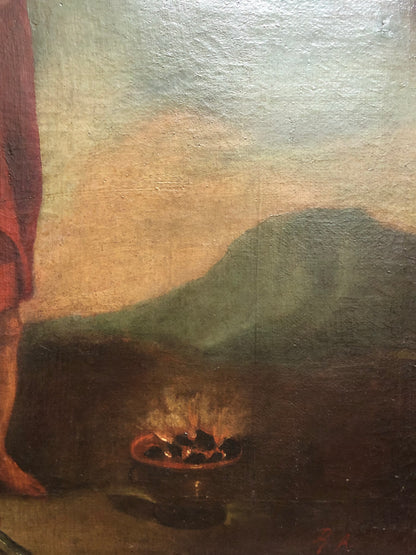 Olio su tela . Il sacrificio di Isacco . XVIII secolo