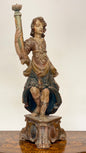 Wooden sculpture Angel holding torch. 17th century Lombardy