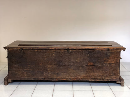 Walnut chest with boss on the top. Bologna 17th century