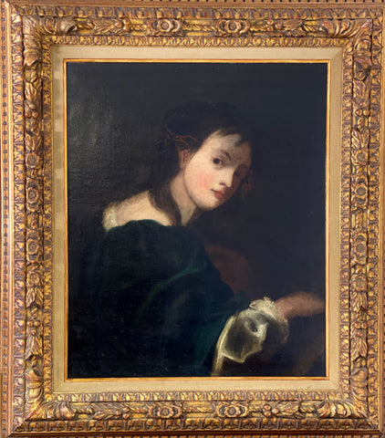 Ritratto di giovane dama, olio su tela Autore: scuola di A. van Dyck (Anversa 1599 -Londra 1641).