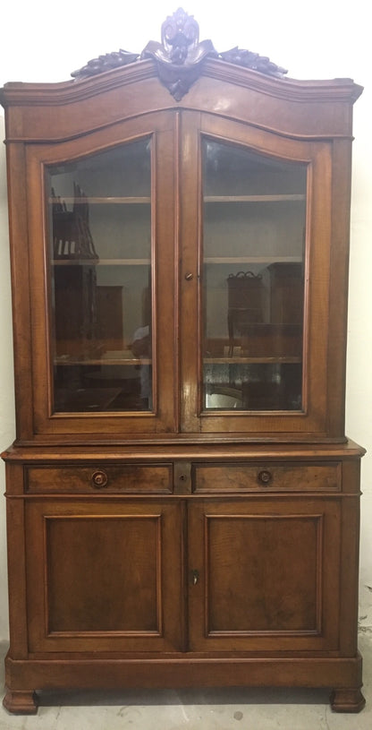 Credenza vetrina libreria Luigi Filippo in noce massello