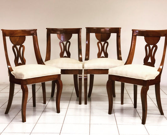 Four walnut gondola chairs