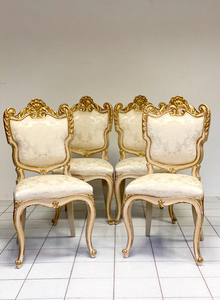 Gruppo di quattro sedie laccate dorate Luigi XV Roma XVIII secolo