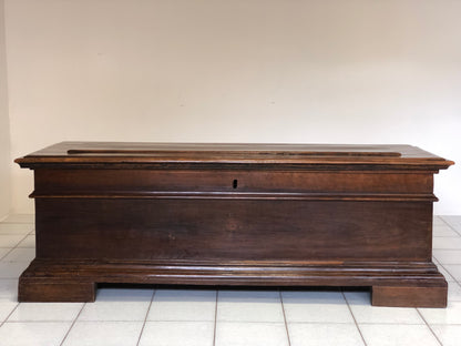 Walnut chest with boss on the top. Bologna 17th century