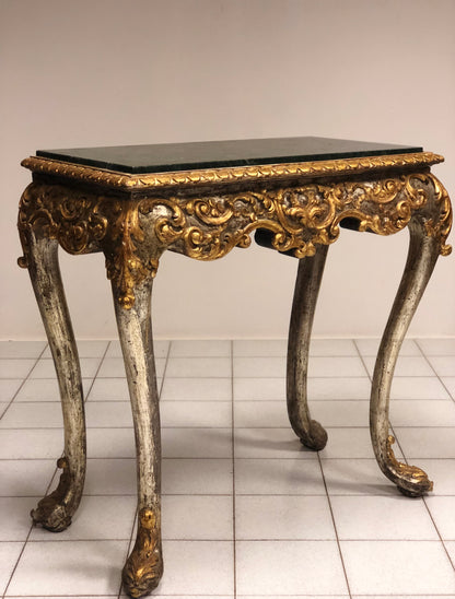 Consolles intagliata dorata argentata piano marmo .XVIII secolo