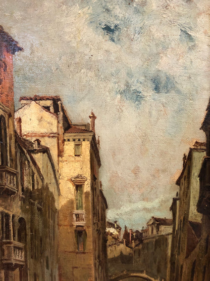 Oil painting on canvas Venice canal. 19th century