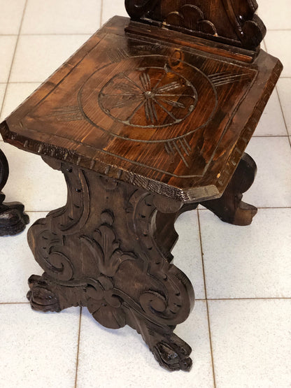 Group of three carved stools. 19th century