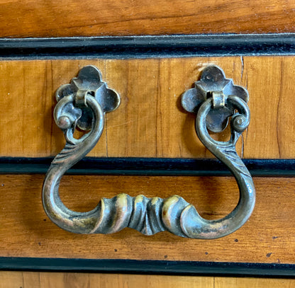 Chest of drawers in walnut and precious woods. Piedmont 17th century