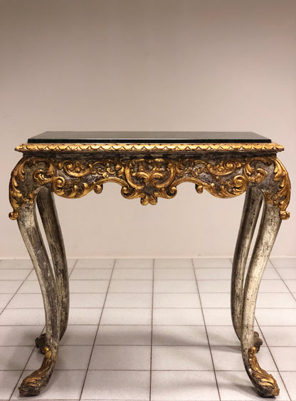 Consolles intagliata dorata argentata piano marmo .XVIII secolo