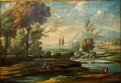 Olio su tela . Paesaggio fluviale XIX secolo
