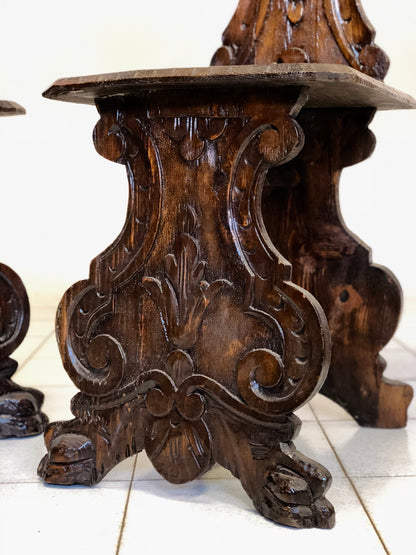Group of three carved stools. 19th century