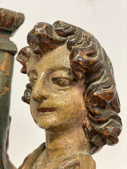 Wooden sculpture Angel holding torch. 17th century Lombardy