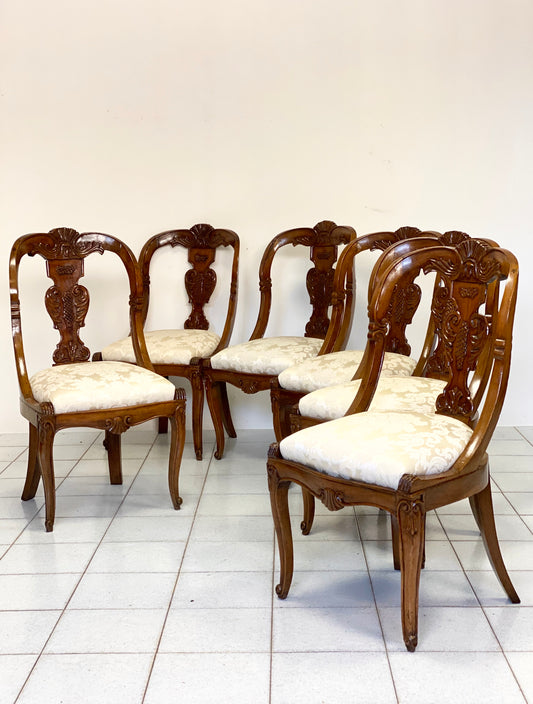 Group of six Lombard gondola chairs Charles X. Early 19th century