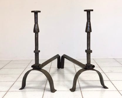 Pair of wrought iron andirons. 19th century