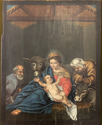 Natività scuola lombarda XVII sec. olio su tavola; 47x37 cm.