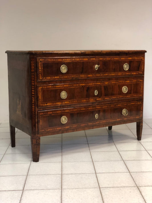 Louis XVI Lombard chest of drawers with figures. 18th century