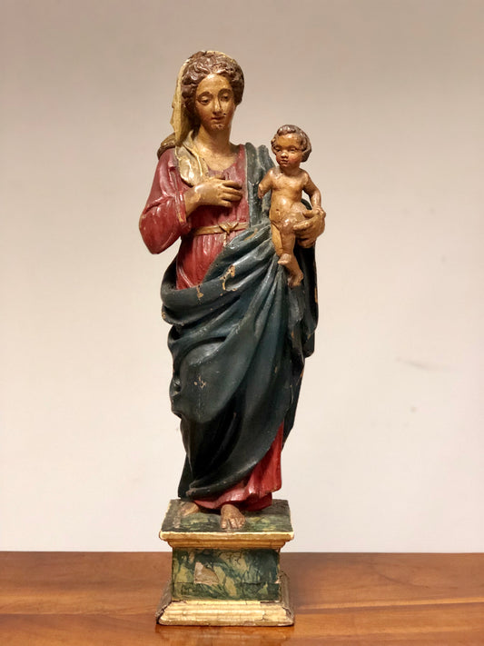 Madonna con il bimbo policroma . XVII secolo