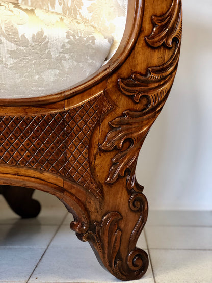 Lombard boat-shaped sofa in walnut Charles X