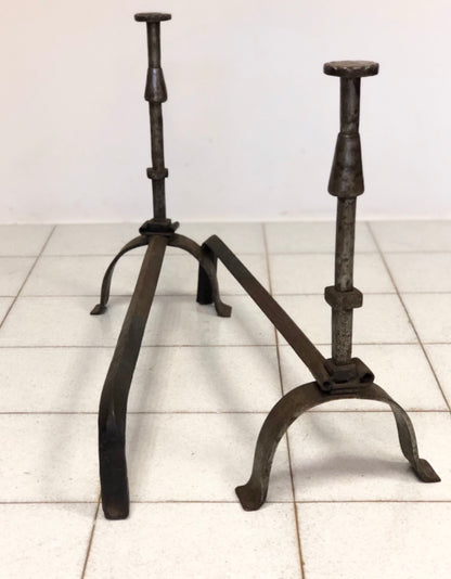 Pair of wrought iron andirons. 19th century