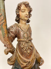 Scultura lignea Angelo reggitorcia . XVII secolo Lombardia