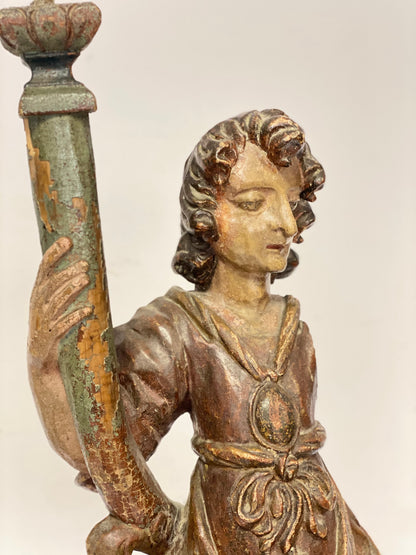 Wooden sculpture Angel holding torch. 17th century Lombardy