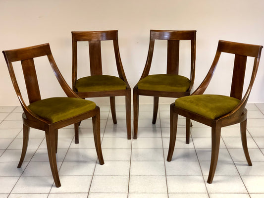 Group of four walnut gondola chairs. 19th century