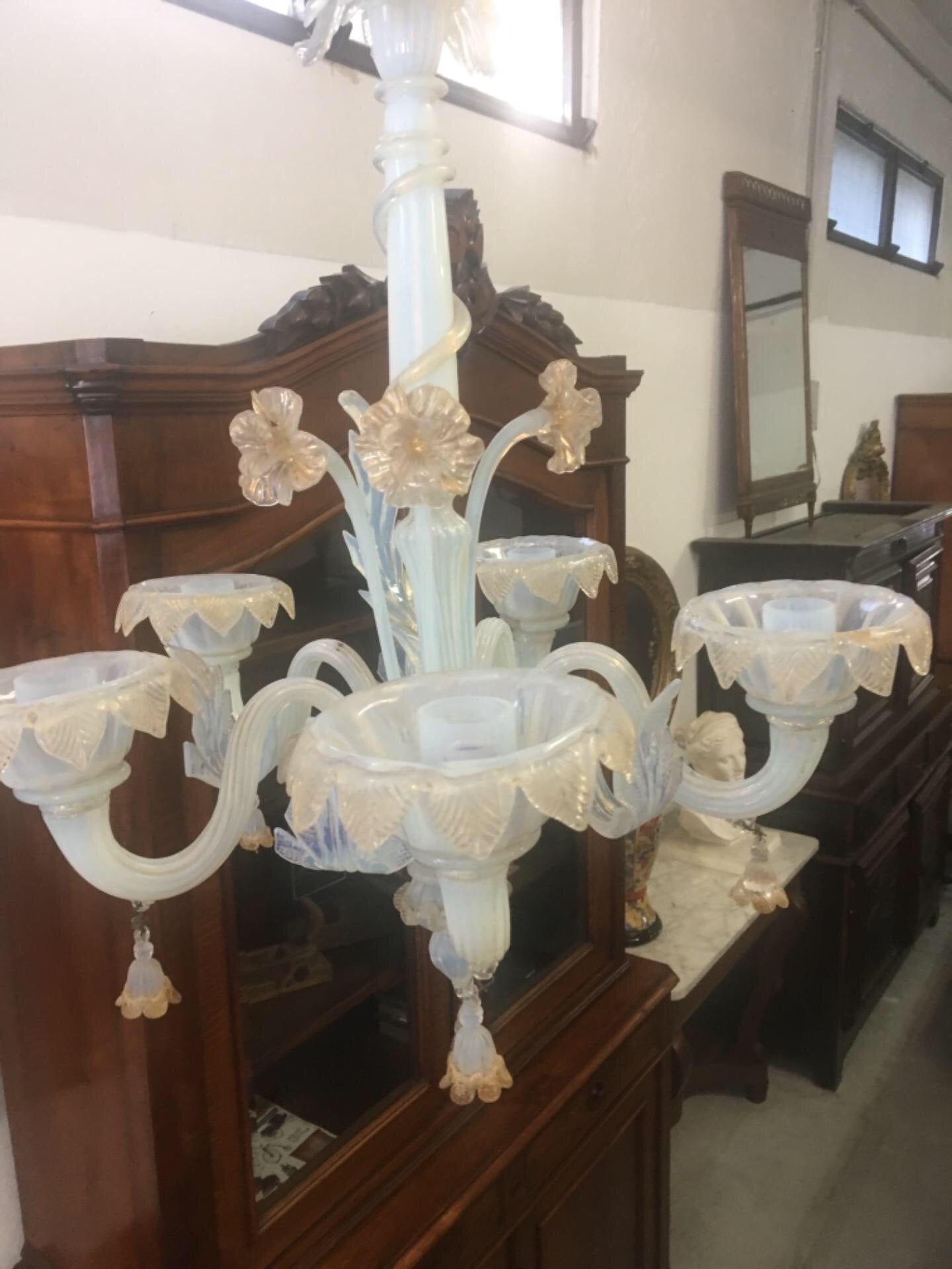 Lampadario di Murano vetro cinque luci . Primi 900