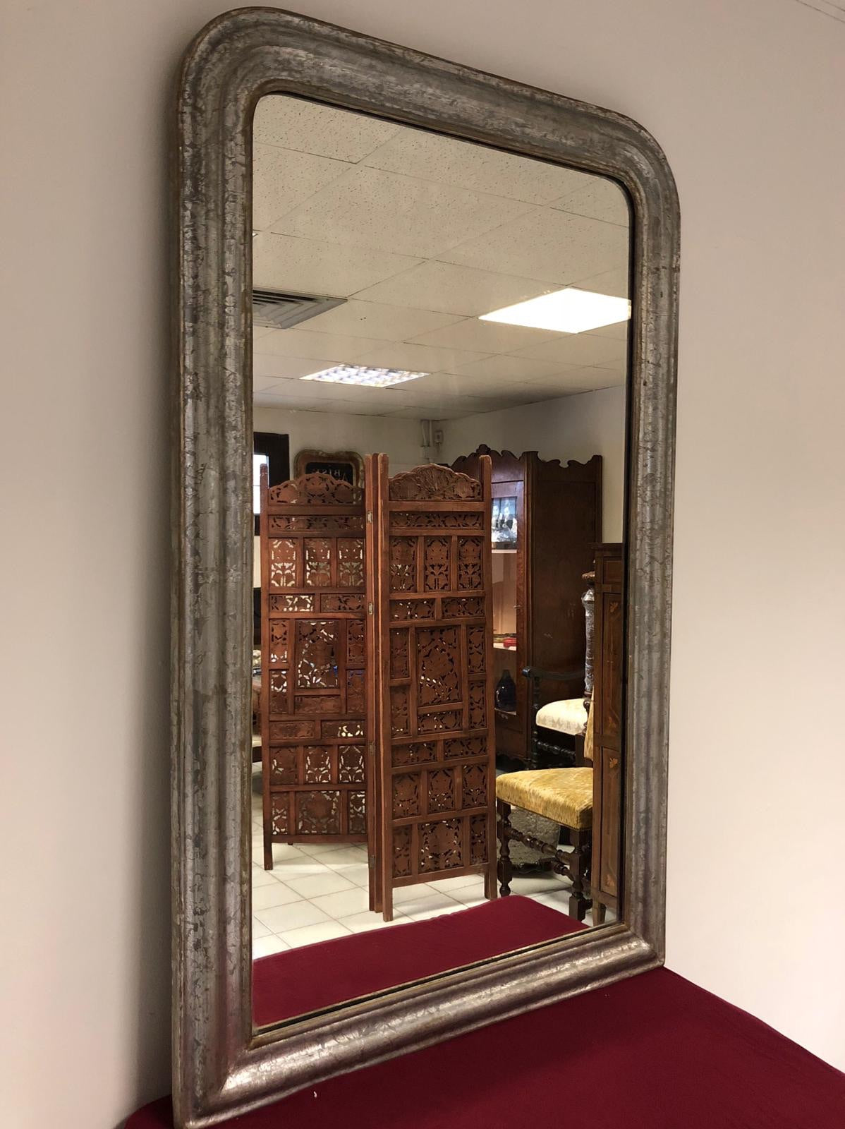 Specchiera lignea foglia argento mecca XIX secolo . Restaurata