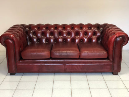 Chesterfield sofa in burgundy leather. England 20th century