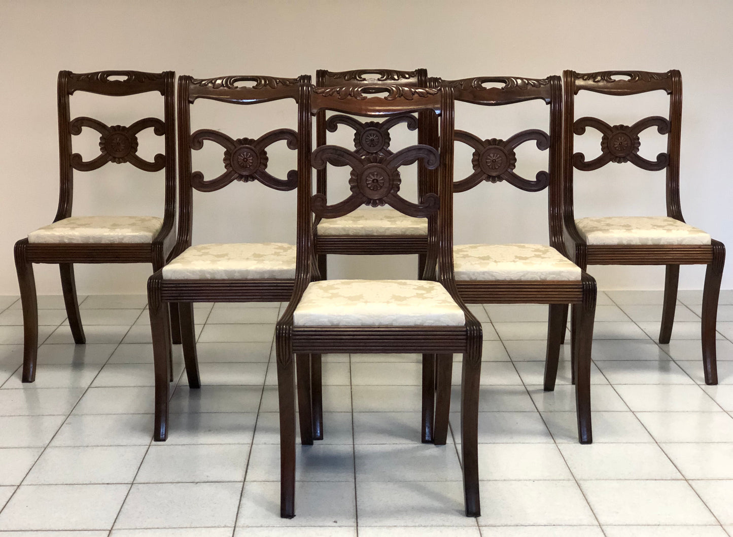 Six Lombard Carlo X walnut chairs