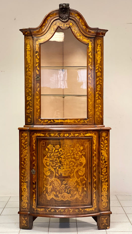 Dutch inlaid corner cupboard. Early 19th century