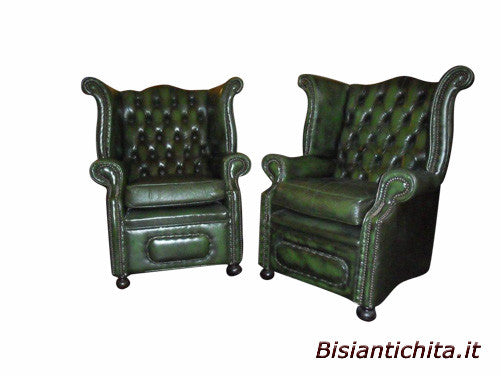 Poltrona Chesterfield Bergère in cuoio anni '60
